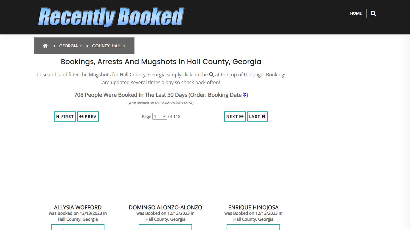 Recent bookings, Arrests, Mugshots in Hall County, Georgia